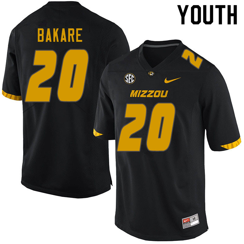 Youth #20 Simi Bakare Missouri Tigers College Football Jerseys Sale-Black